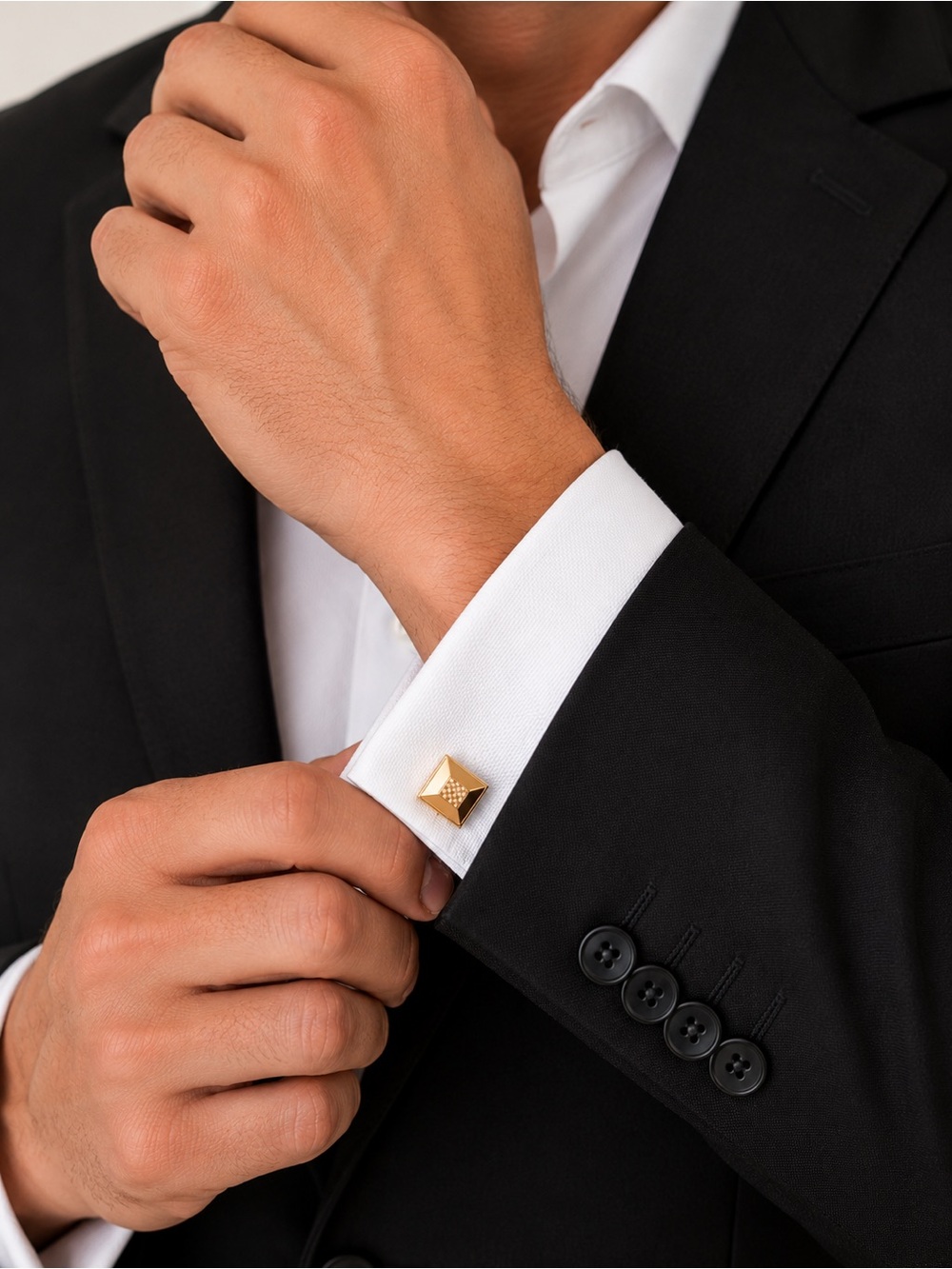 Vintage Gold Tone Square Pyramid Cufflinks Textured Center Mens Formal Accessory